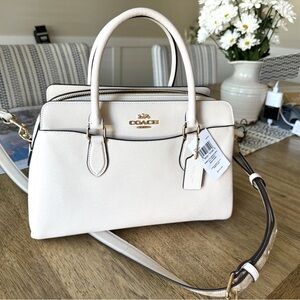 Large Coach Darcie Carryall in chalk white crossgrain leather